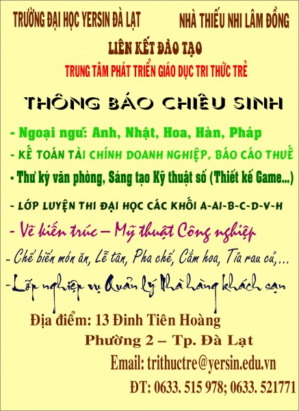 Trung tâm Thi thức trẻ thông báo chiêu sinh