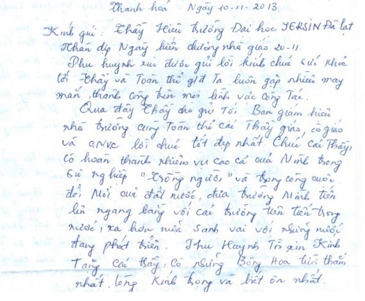 Phụ huynh cựu sinh viên chúc mừng PGS.TS. Phạm Bá Phong và toàn thể quý thầy cô nhân ngày Nhà giáo Việt Nam 20/11