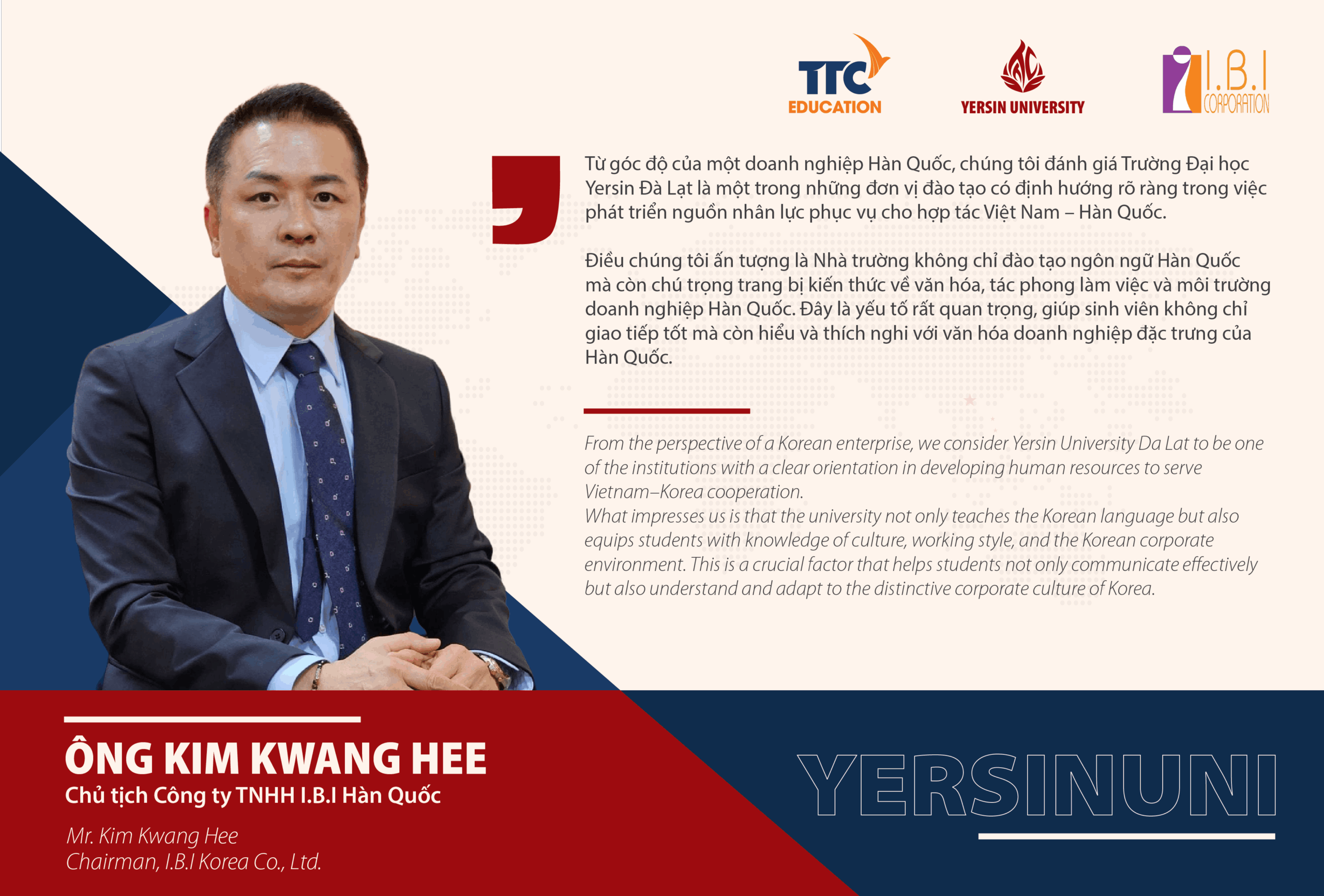 Ông Kim Kwang Hee – Chủ tịch Công ty TNHH I.B.I chia sẻ về YersinUni