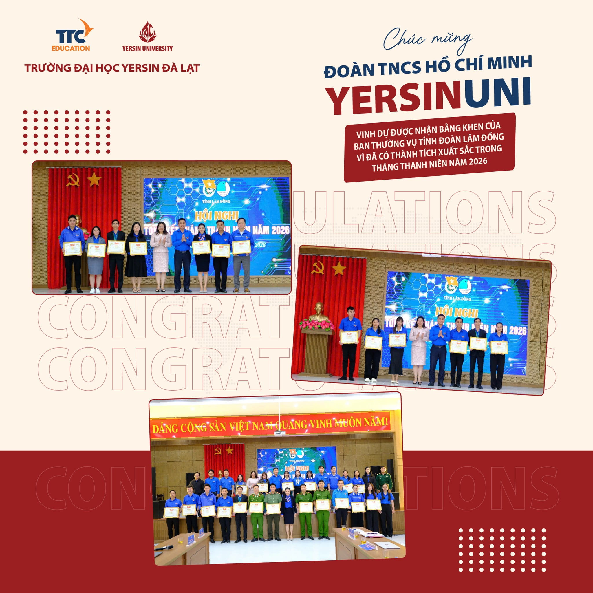 YersinUni vinh dự nhận bằng khen của Tỉnh đoàn Lâm Đồng năm 2026