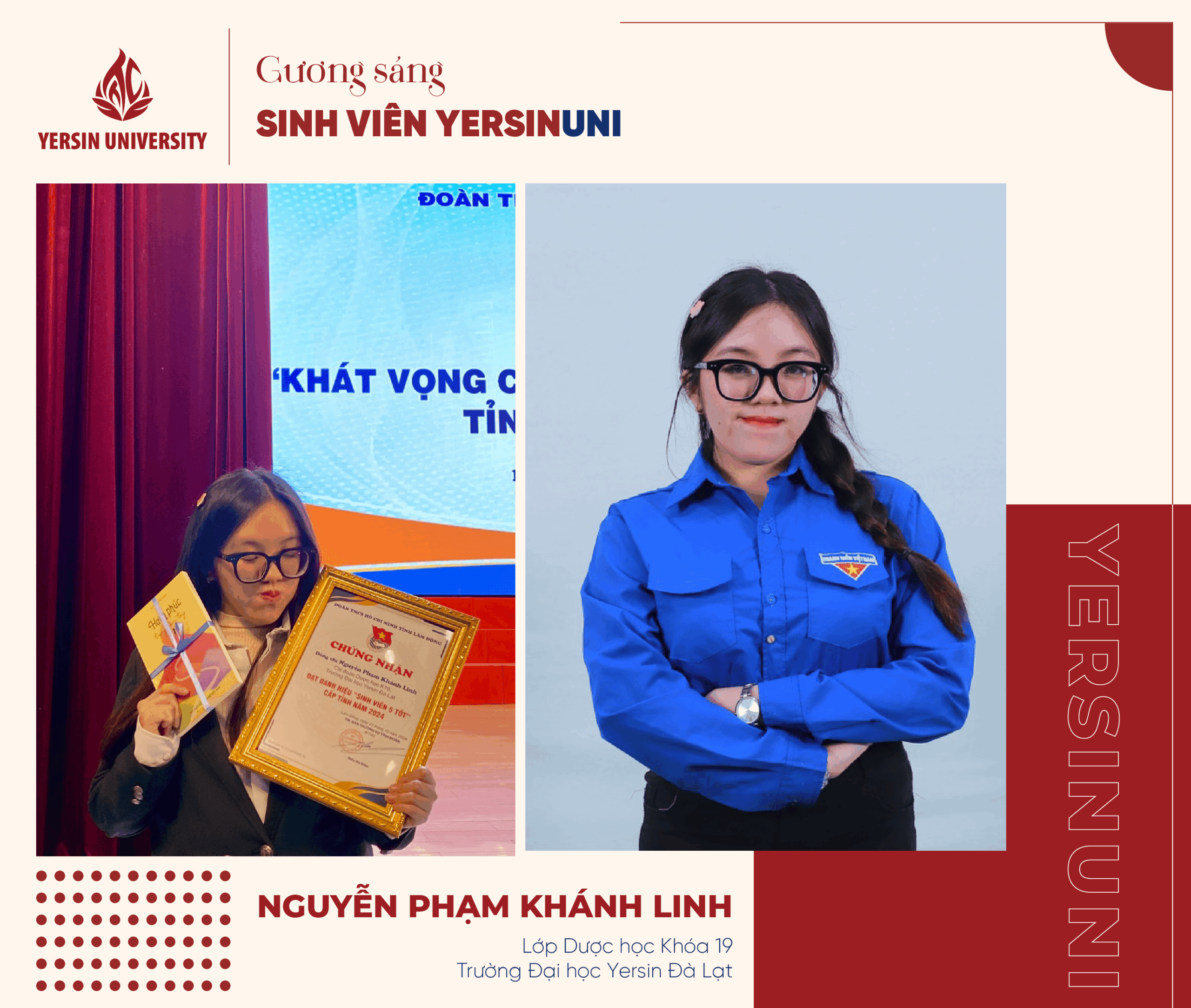 Yersiner Nguyễn Phạm Khánh Linh – Tấm gương “Sinh viên 5 tốt” cấp Tỉnh 2025