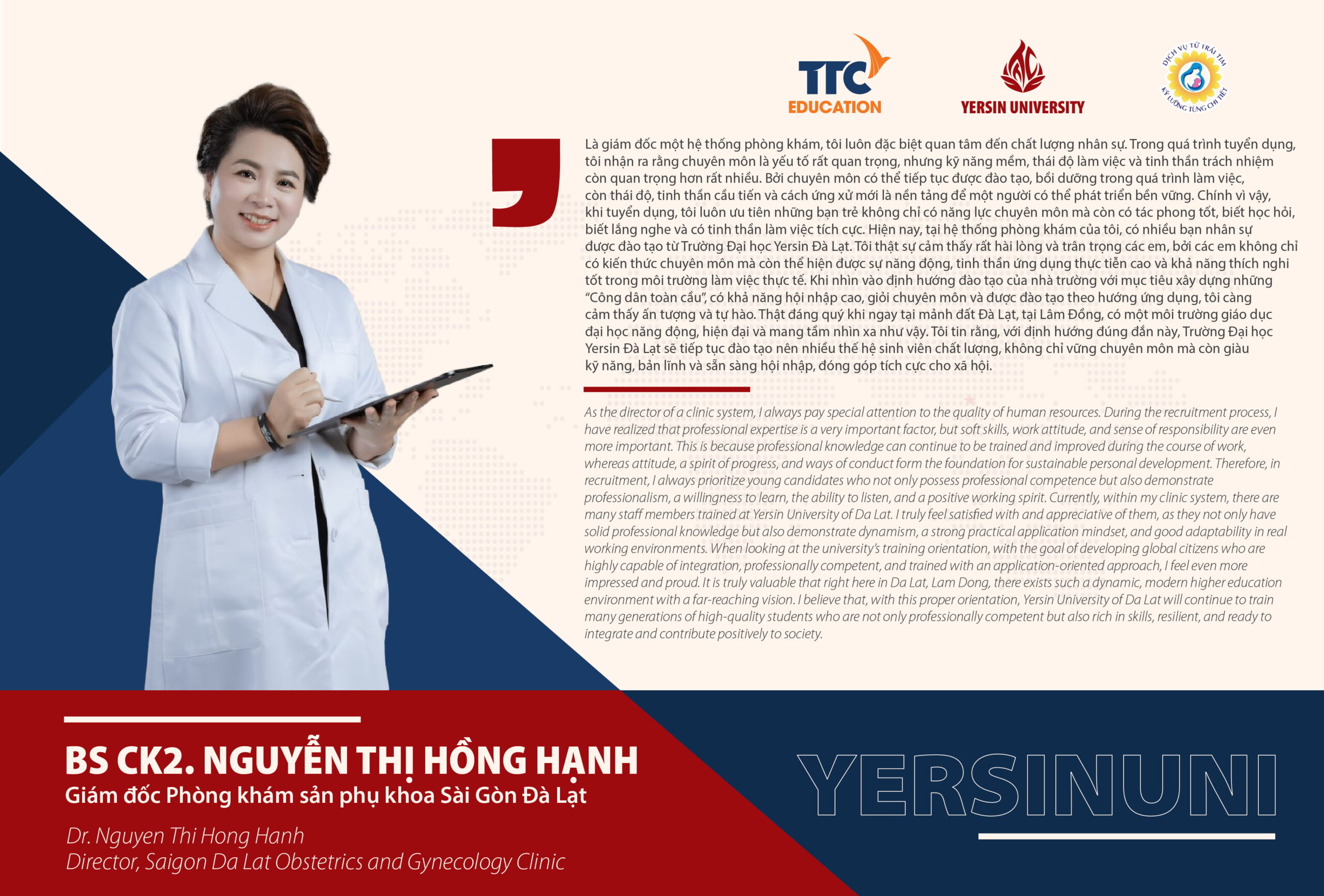 BS CK2. Nguyễn Thị Hồng Hạnh – Giám đốc Phòng khám Sản Phụ khoa Sài Gòn Đà Lạt chia sẻ về YersinUni