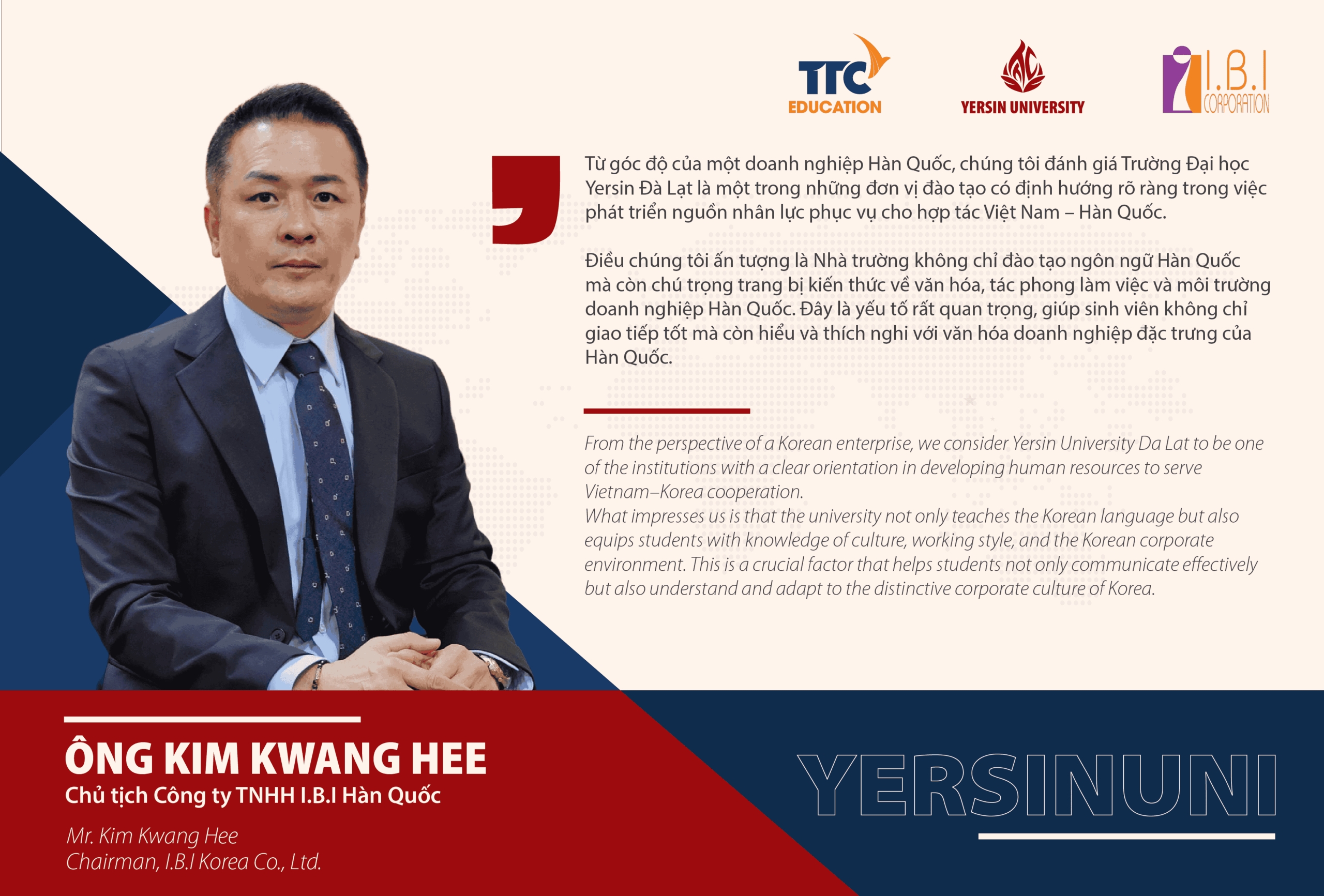 Ông Kim Kwang Hee – Chủ tịch Công ty TNHH I.B.I chia sẻ về YersinUni