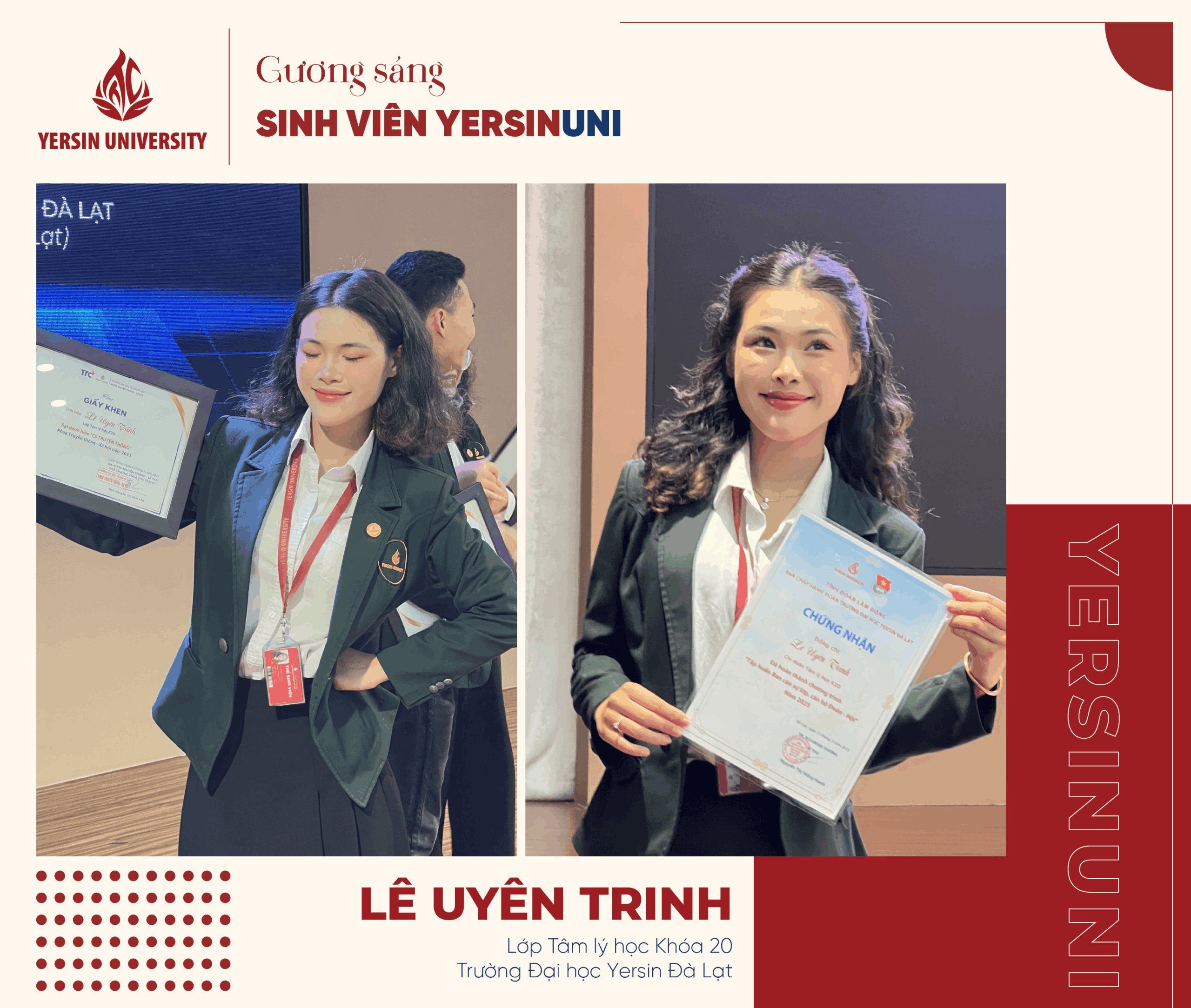 Lê Uyên Trinh – Yersiner Tâm lý học Khóa 20 tiên phong, sáng tạo
